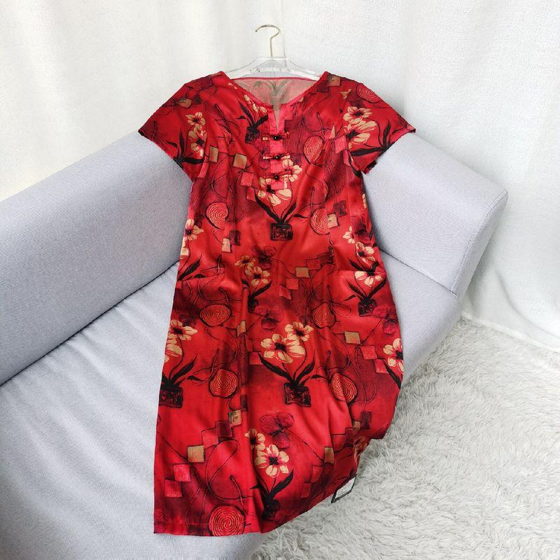 Clothing Silk Dress Middle-Aged and Elderly Women's Clothing Noble Elegant Graceful Summer Plus Size Mulberry Silk Dress Mid Length Long Length