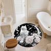 Floral Cat  Round Area Rug,Carpet Rug for Living Room Bedroom Sofa Playroom Decor,Non-slip Floor Mat