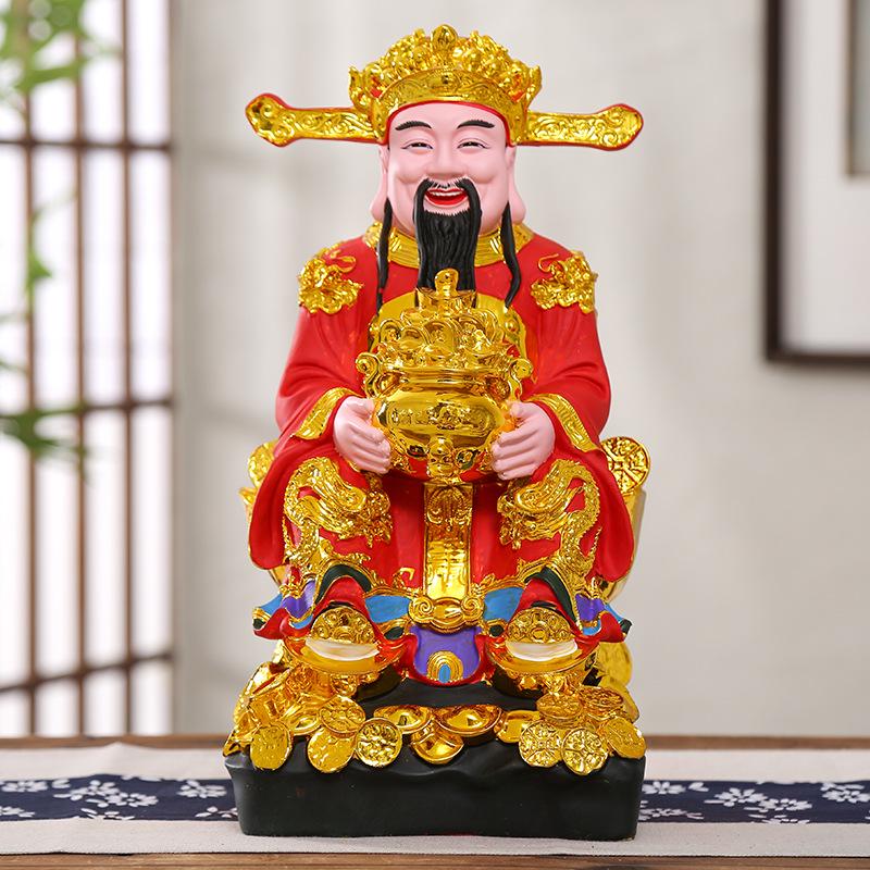 Statua Buddha in Resina Ruyi Dio della Ricchezza con Nove Draghi, 30 cm o 40 cm - Ornamenti per la Prosperità