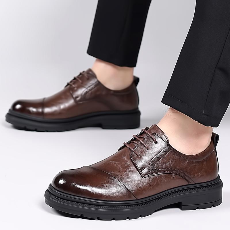 FashionBrand Men's Dress Shoes Fashion Genuine Leather Men Business Flat Shoes Black Breathable Men Formal Office Working Shoes