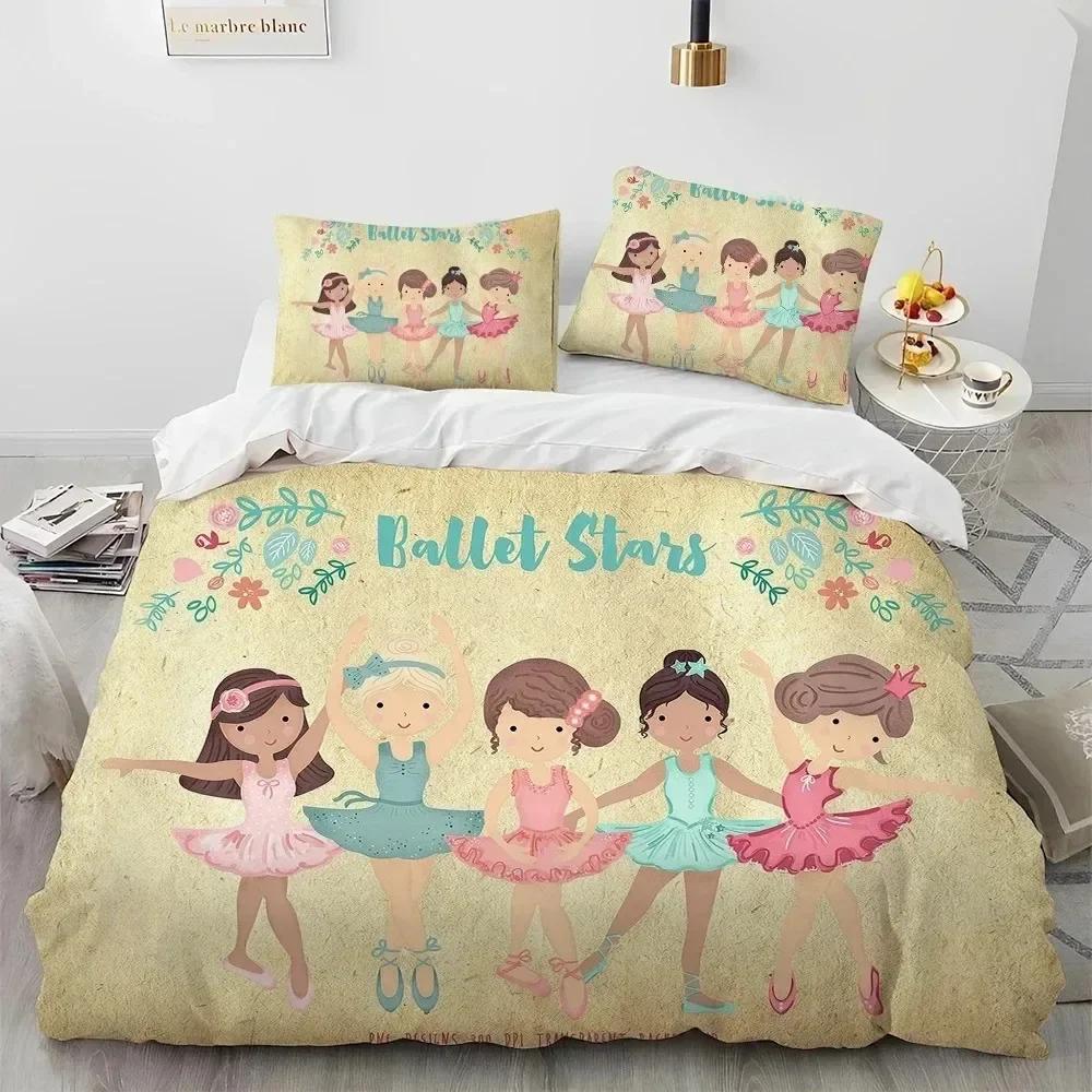 3D Print Cartoon Cute Ballet Girl Ballerina Comfortable Duvet Quilt Cover Pillowcase Bedding Set Bedroom Decoration Home Textile