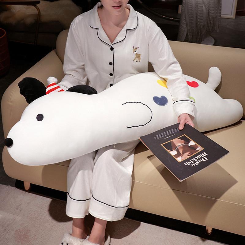 Dog Shaped Long Pillow Cute Animal Plush Bolster For Girls Bed Lounge Rest