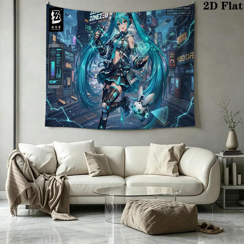 Anime Miku Wall Tapestry Aesthetic Wall Hanging Printed Fabric Blanket Decorative Tapestries for Bedroom Living Room Home Decor