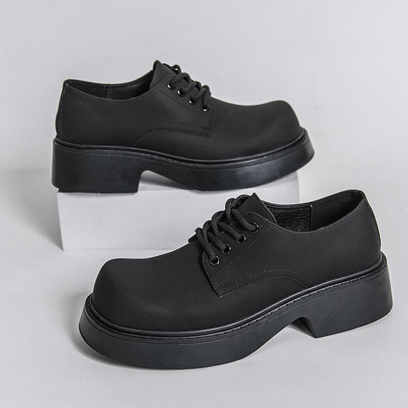 Men Four Seasons Derby Shoes, Wide Toe Thick Sole Trendy Business Casual Leather Shoes, Anti-slip Wear-resistant Work Footwear