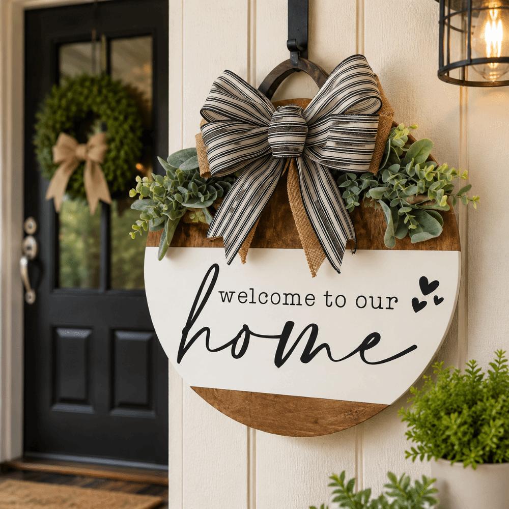 2D Flat Door Wreath Wooden Wall Art Creative Welcome Sign Home Decor