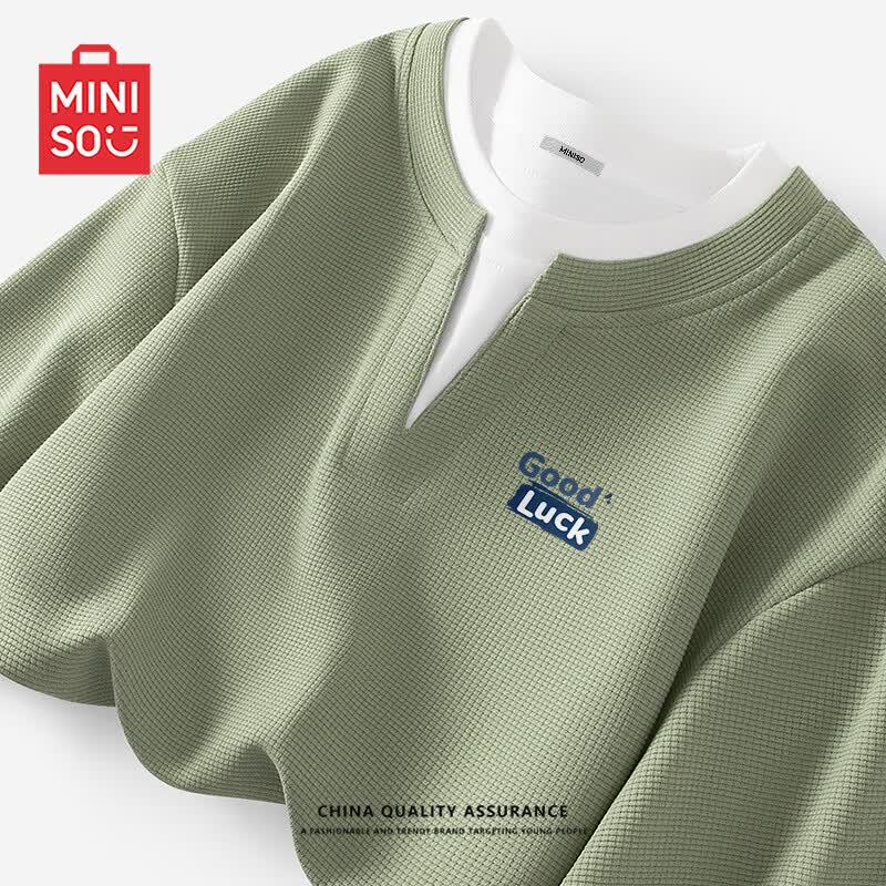 MINISO Men s Casual Fake Two-Piece Waffle Knit T-Shirt L