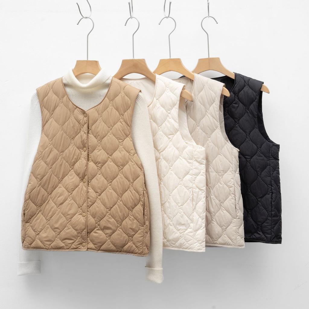 Velvet short down liner vest women's thin and light underwear collarless new shoulder autumn and winter vest