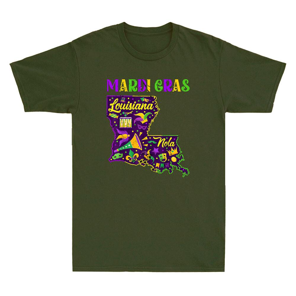 Mardi Gras New Orleans Louisiana Map Tuesday Funny Costume Vintage Unisexs Tshirt