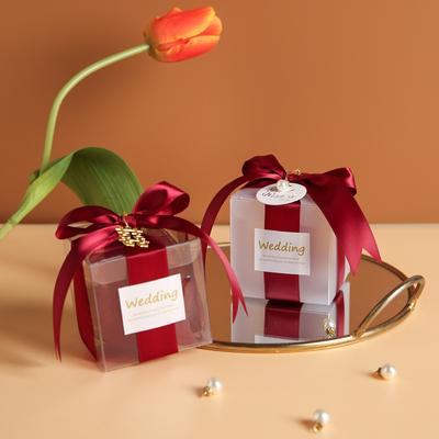 10Pcs Wedding Transparent Wedding Gift Box For Guest Wedding Bag Artificial Flower Ribbon Souvenir Dragees Matte Baptism Boxes