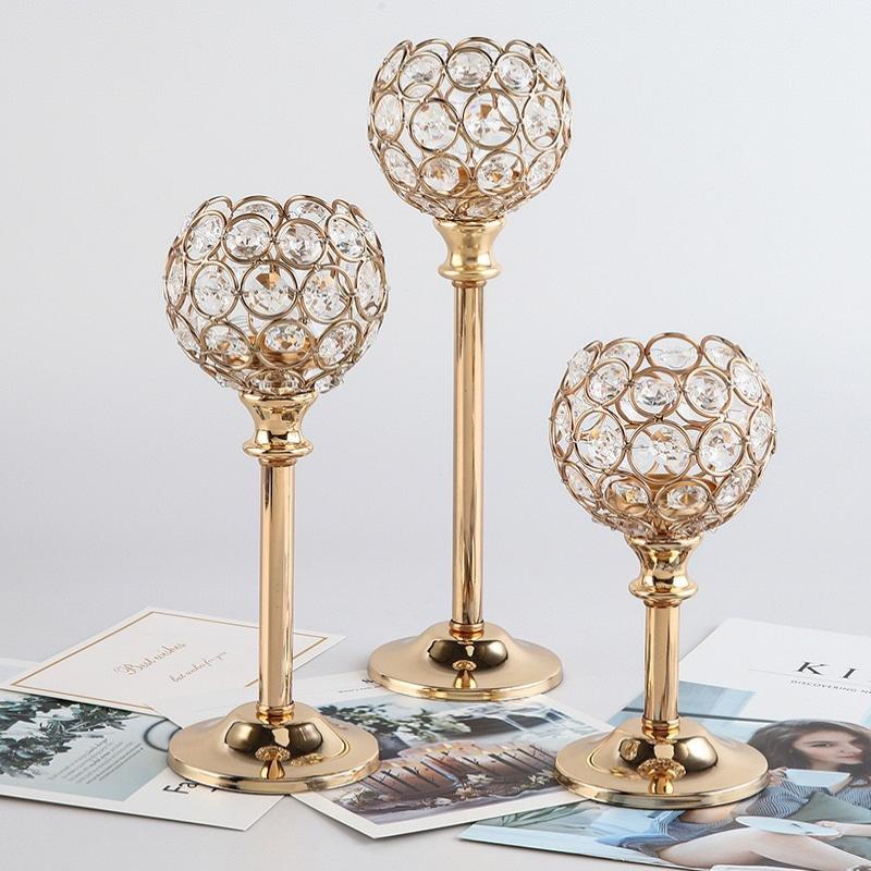 Table Centerpiece Metal Glass Candle Holder 1Pcs Gold Silver Tealight Candlestick for Birthday Party Decor