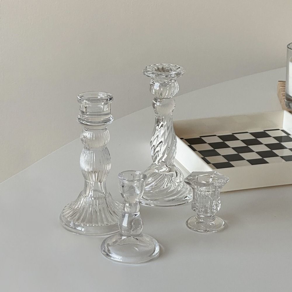 Transparent Glass Candle Holder Romantic Simple Candles Stand  Wedding Decoration