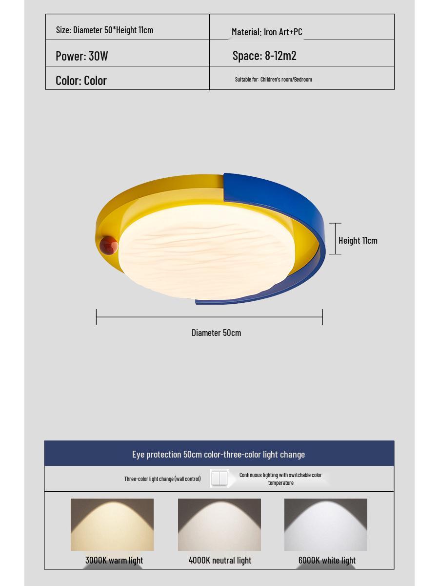 Modern Minimalist Full Spectrum Ceiling Light for Children s Room – Eye-Friendly Memphis Design Tri-color Light
