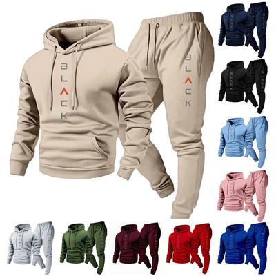 Conjunto de Sudadera Casual para Hombre de Color Sólido con Estampado de Letras, Conjunto de Dos Piezas de Sudadera con Capucha y Cordón y Pantalón de Chándal de Forro Polar para Hombre
