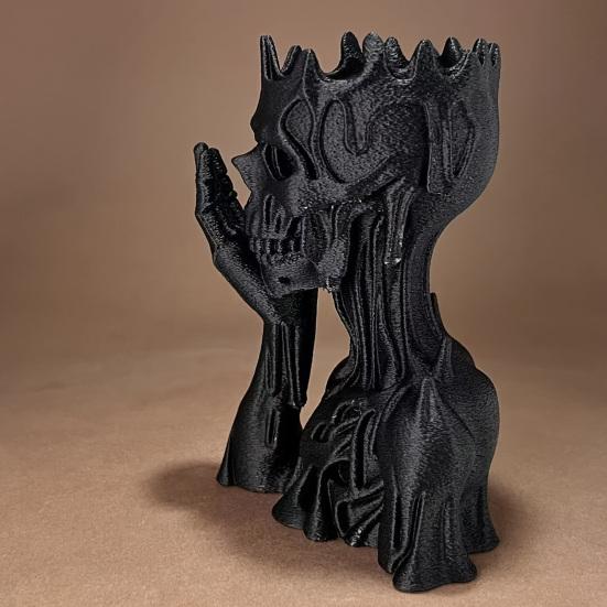 Yousheng 3D Printed Melting Skeleton Statue, Matte Black Gothic Skull Holding Chin Figurine, Dark Style Sculpture for Home Decor Desktop Ornament