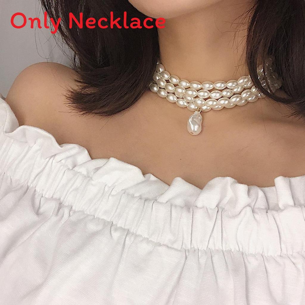 

Layered Pearl Choker Necklace Handmade Geometric Style Elegant Jewelry For Women золотой