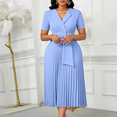 Sexy krátkorukávové módní elegantní plisované šaty afrického stylu s výstřihem do V, velký velikost, vysoký pas