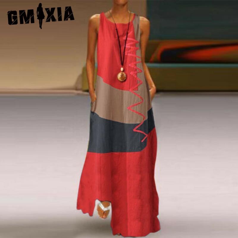GMXIA Women's Fashion Summer Spring Sleeveless O-Neck Casual Dresses