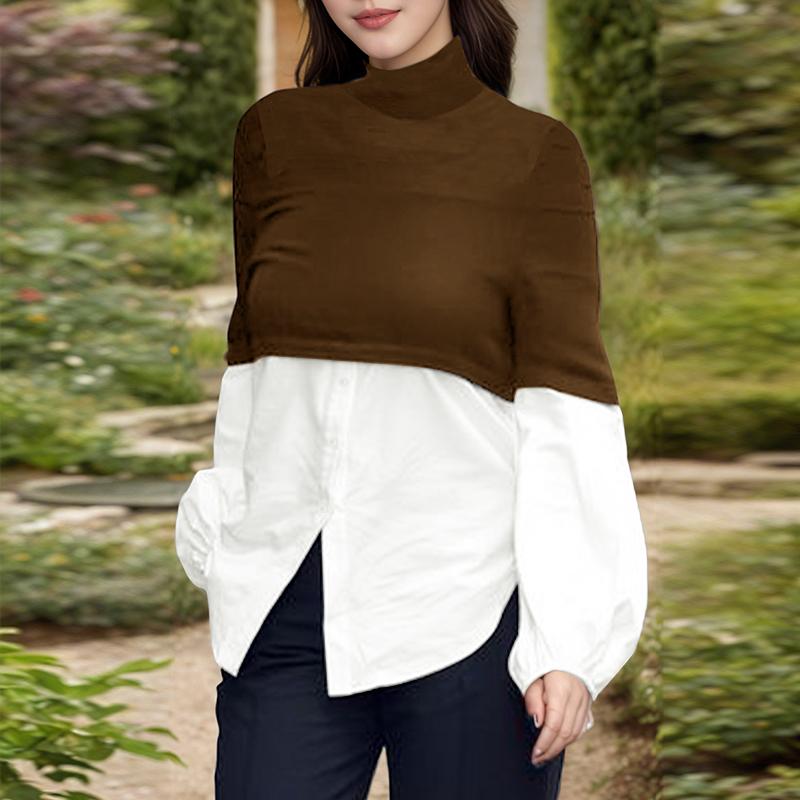 ZANZEA Women Turtleneck Patchwork Casual Long Sleeve Blouse