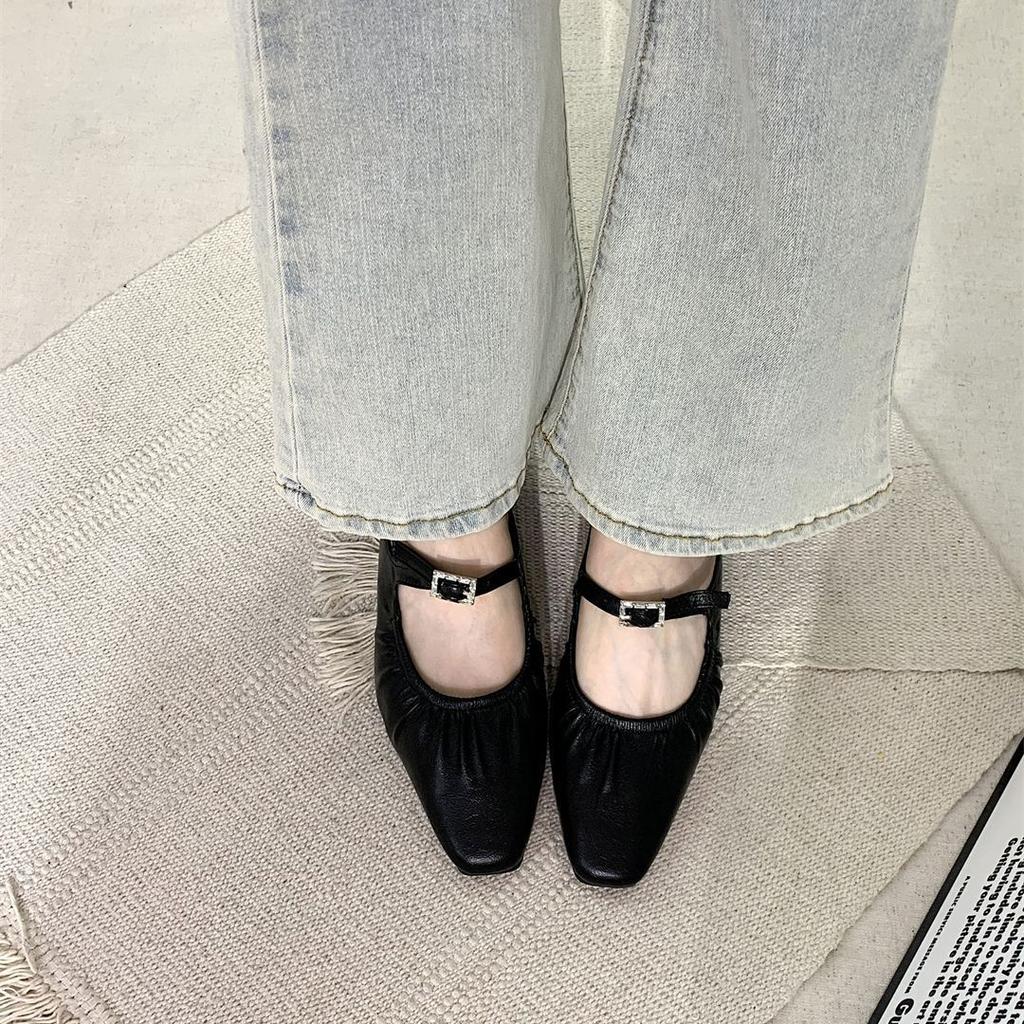 Coarse heel French half slippers silver bag head slippers women's shoes autumn and winter small fragrant Mary Jane single shoes new Chinese shoes