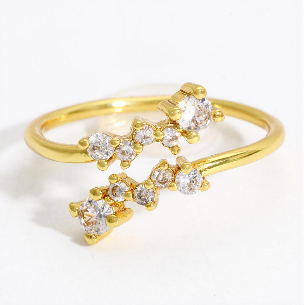 Elegant Women's Adjustable Gold-Plated Copper Ring with Zircon - Minimalist, High-End Niche Design