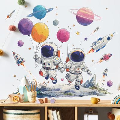 Cartoon Astronaut Rocket and Planet Wall Decoration Stickers for Children's Bedroom