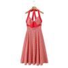 Women's Summer 2026 Floral Halter V-Neck Slimming Long Red Dress