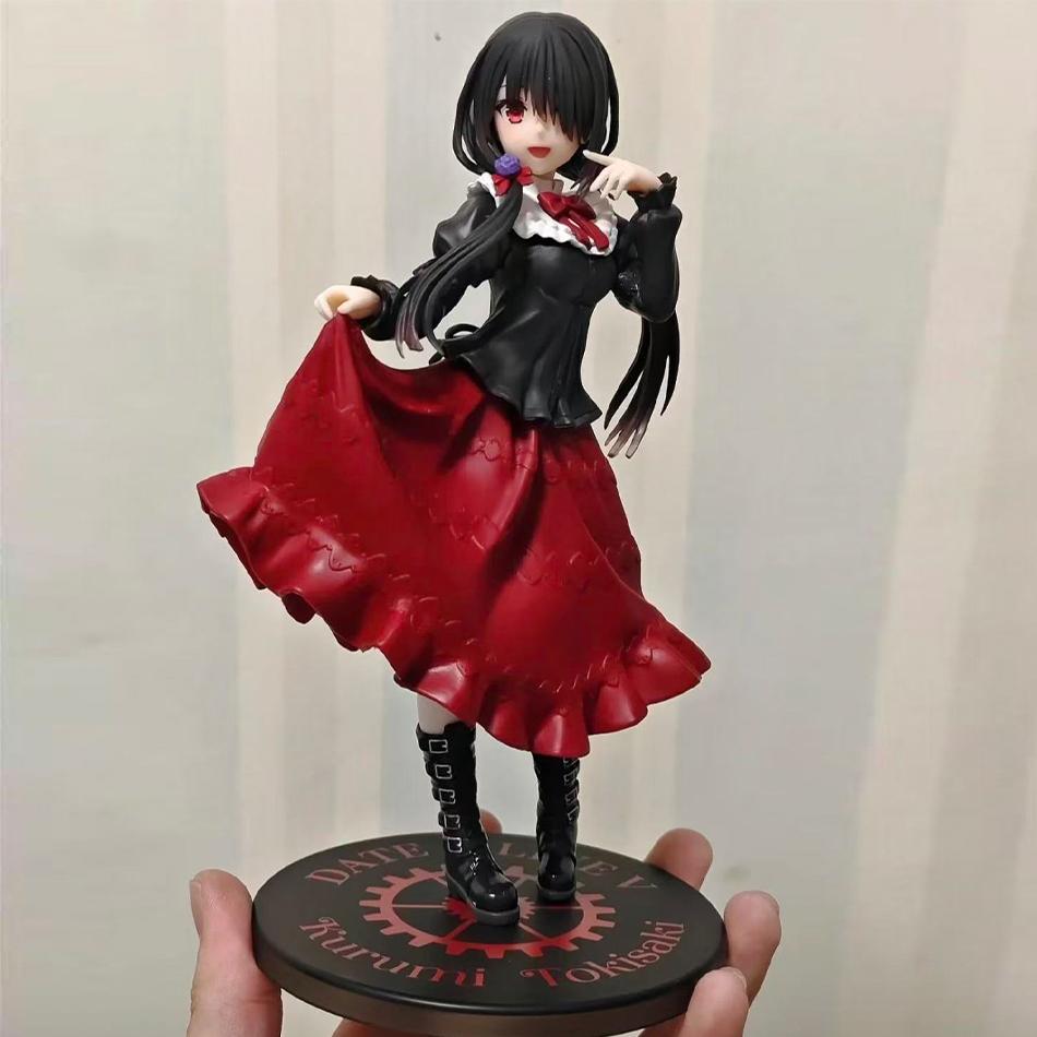 19Cm Date A Live Tokisaki Kurumi Anime Figure Cute Girl Model Toy Pvc Black Dress Dress Up Standing Model Car Model Ornaments