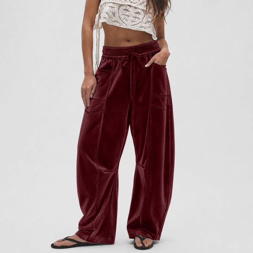 Pantalones Casuales de Terciopelo de Pierna Ancha con Cintura de Ajuste Holgado para Uso Diario