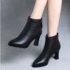 Spring, autumn and winter new soft leather high heels velvet Martin boots factory women's shoes temperament thick heel short boots single boots