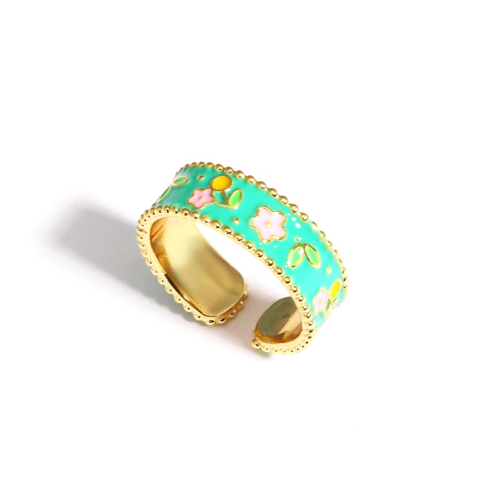 

Boho Vintage Enamel Multicolor Flower Rings for Women Trendy Aesthetic Drip Open Adjustable Daisy Ring Fashion Jewelry Girl Gift зелёный