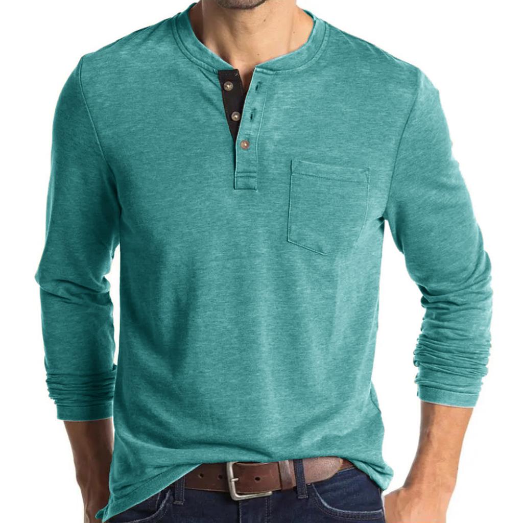 Men's Casual Long Sleeve Henley Shirt with Chest Pocket