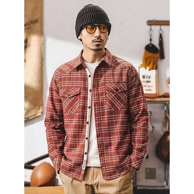 American Vintage Heavy Pure Cotton Stiff Cargo Long Sleeve Plaid Shirts Outerwear Men's Autumn and Winter Foreign Trade Men's Shirt
