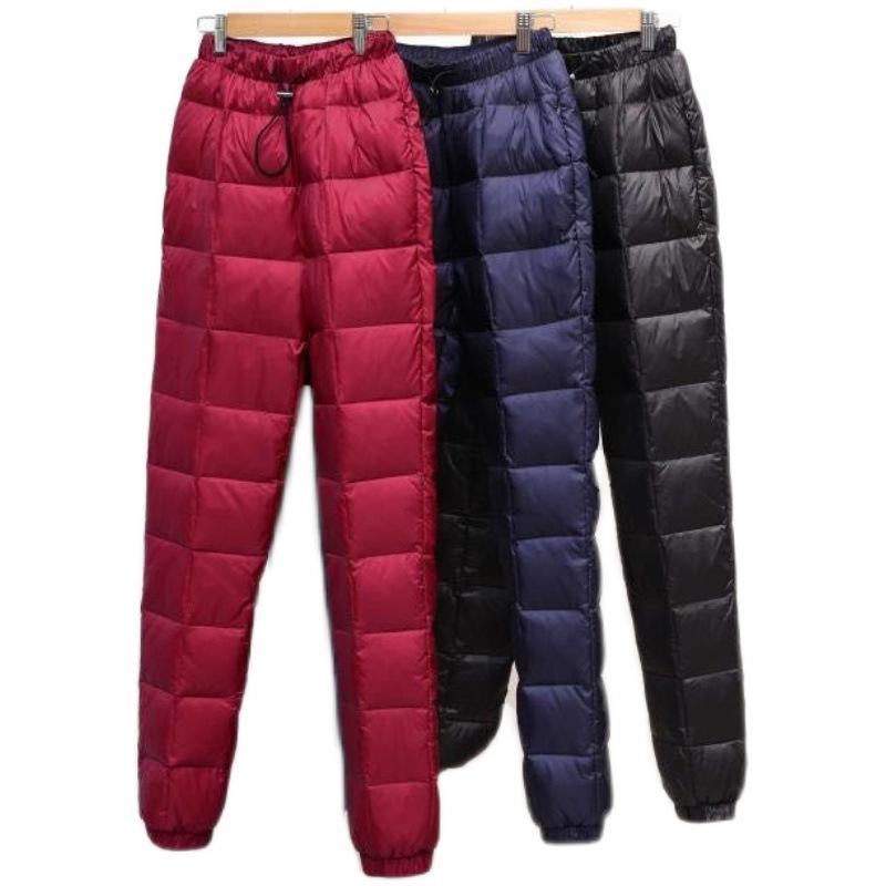 Women Men's Down Pants Winter High Waist Warm Straight Female Casual Trousers