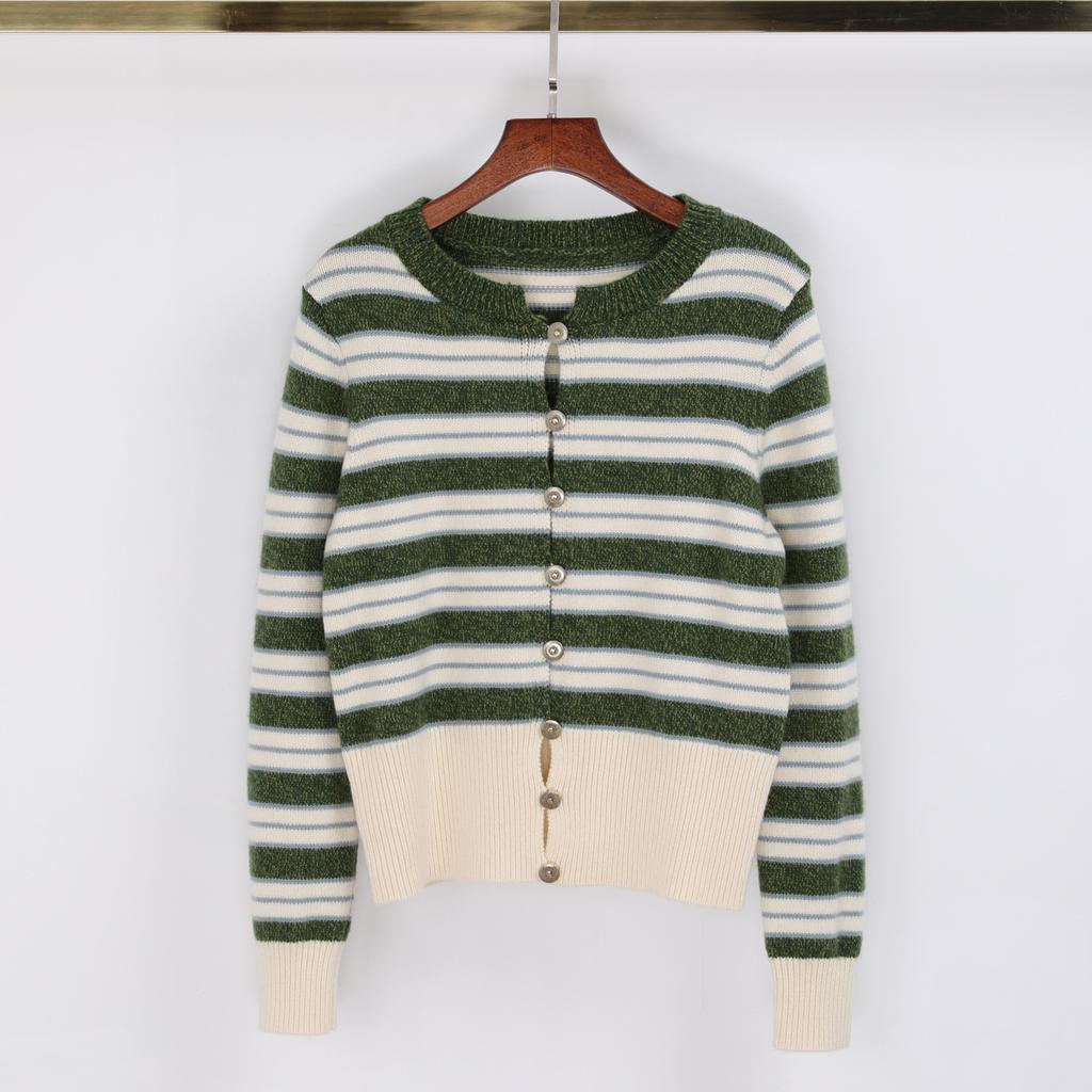 In stock, Spring and Autumn New Quality Long-sleeve Short Gold Button V-neck Knit Top Fashion Cardigan Jacket 25238
