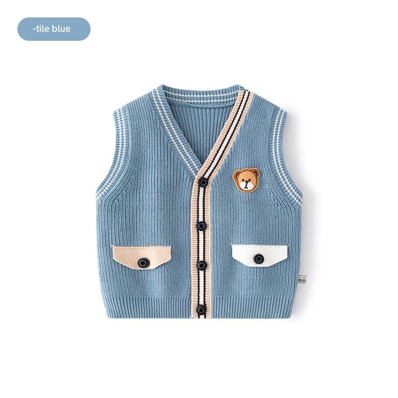 Children's Clothing Spring and Autumn Child Bear Sweater Baby Cardigan Outwear Girl's Knitted Shirt Boy V Neck Sweater