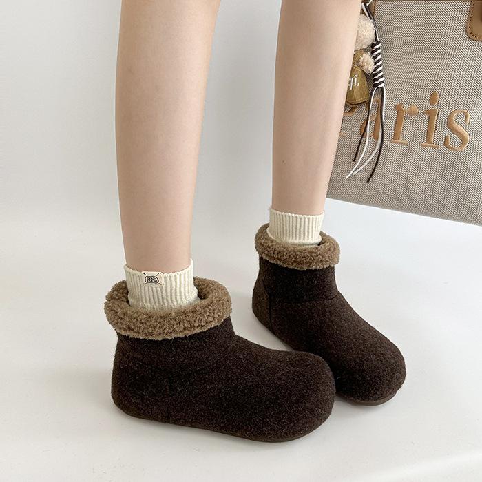 Lamb wool retro velvet thickened warm thick-soled snow boots women's new winter wear non-slip cotton shoes