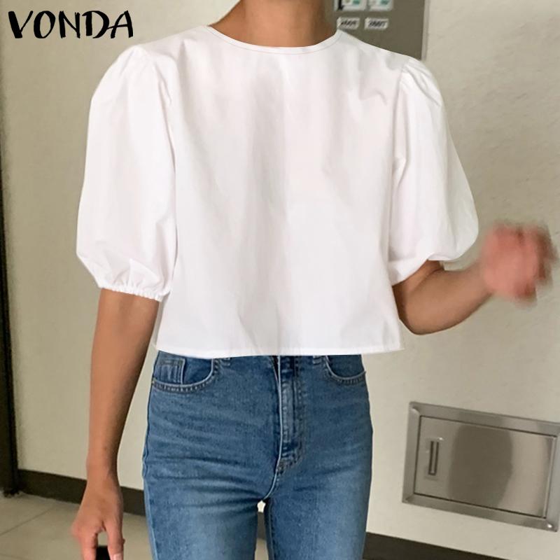 

VONDA Summer Women Puff Short Sleeve Casual Short Crop Tops XL белый