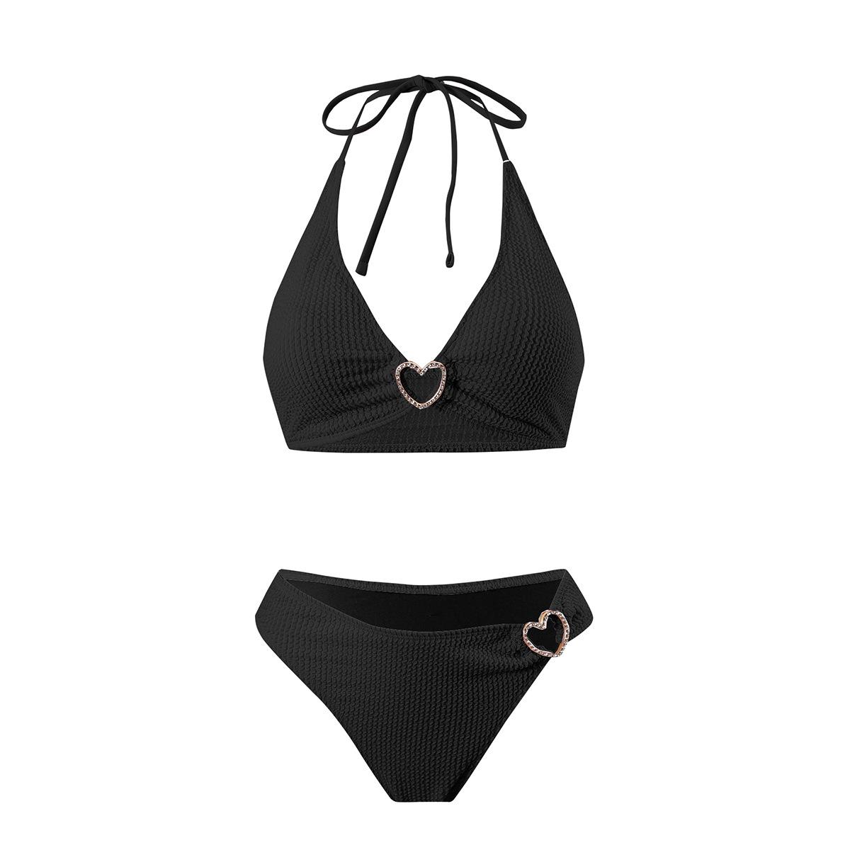 

2025 Женский однотонный купальник-двойка с халтером и завязками - Европейский и американский стиль Large