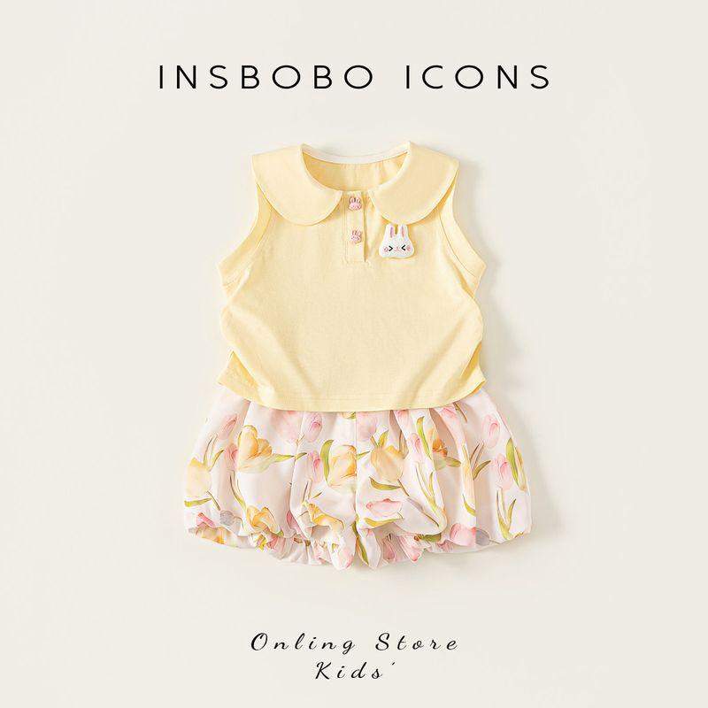 Insbobo Girls Summer Suit 2026 New Style Baby Girl Vest Two-Piece Set Stylish Kidsren s Clothes Baby Summer Clothes Yellow 80