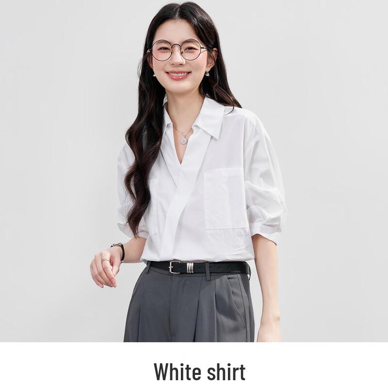 HANMANKE Women s V-Neck Short Sleeve Commuter Shirt L