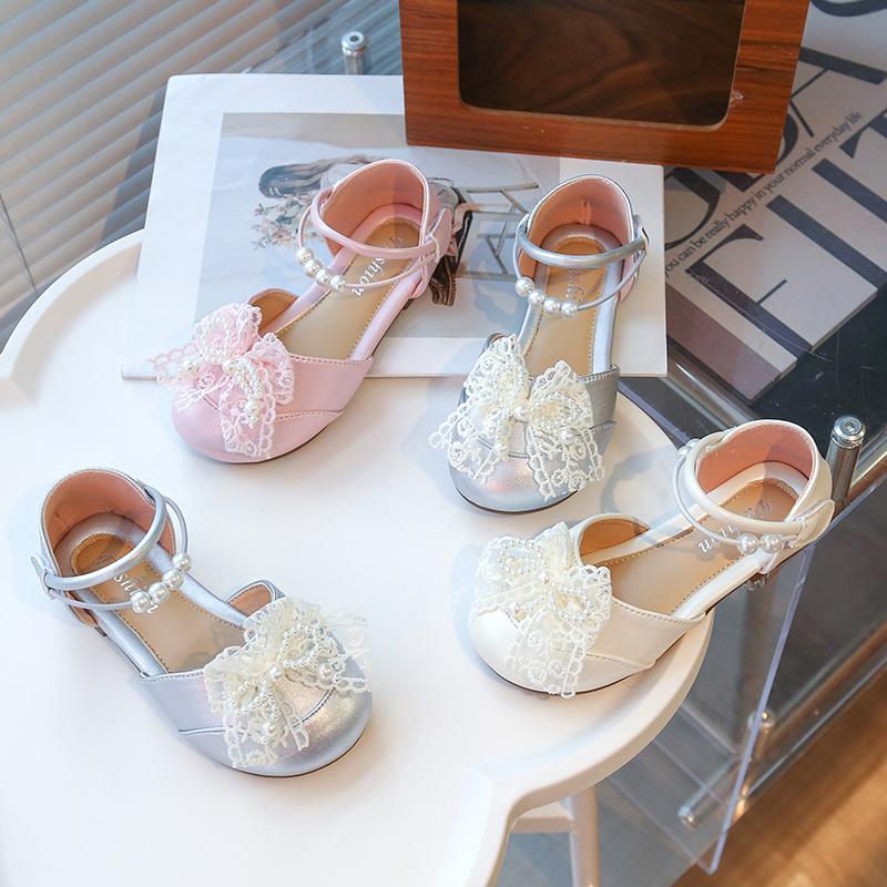 Girls Half Sandals Mesh Lace Bow Kids Princess Shoes Round for Party Wedding 2025 Summer Girls Dance Shoes Round Toes Ins Trendy