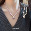 Real gold electroplated round pearl stud earrings necklace set niche earrings fashion temperament earrings light luxury high sense
