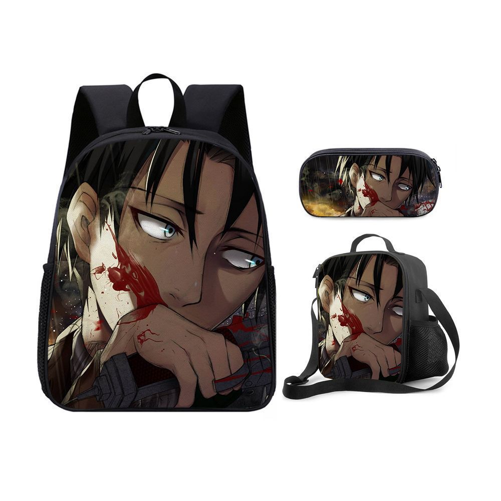 Attack Giant Backpack Student School Bag Three-Piece Cartoon Backpack Satchel Pencil Case pencil bag
