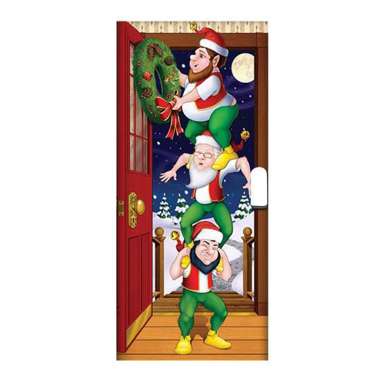 Vánoční výzdoba krytu dveří Santa Claus pozadí Vánoční závěsný kryt dveří Snadná instalace Opakovaně použitelné