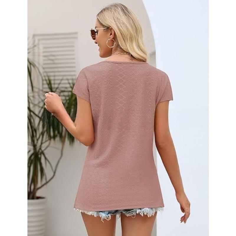 YYFS Dámská móda Ležérní Léto Jaro Jednobarevný potisk Halenky a košile s krátkým rukávem a výstřihem do V