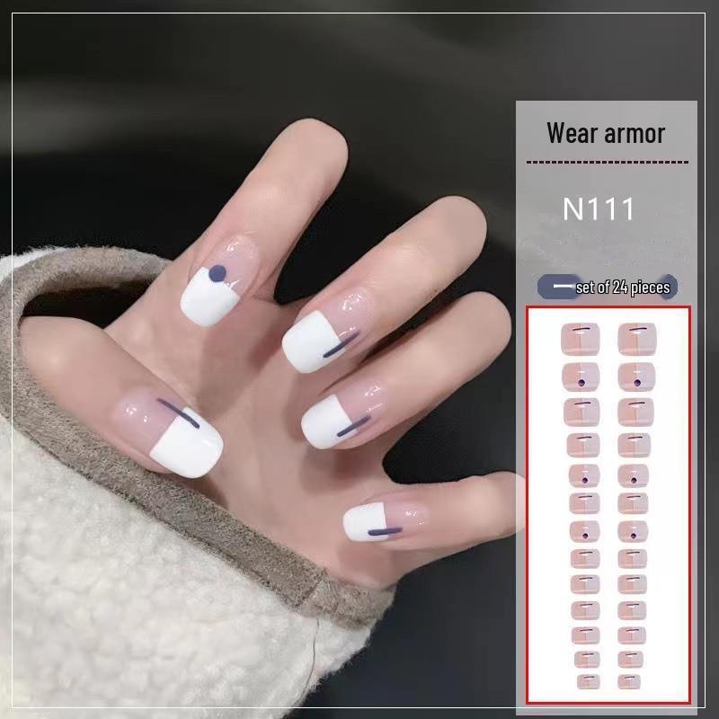 

French Blue & White Dotted Press-On Nails - Detachable Manicure Set