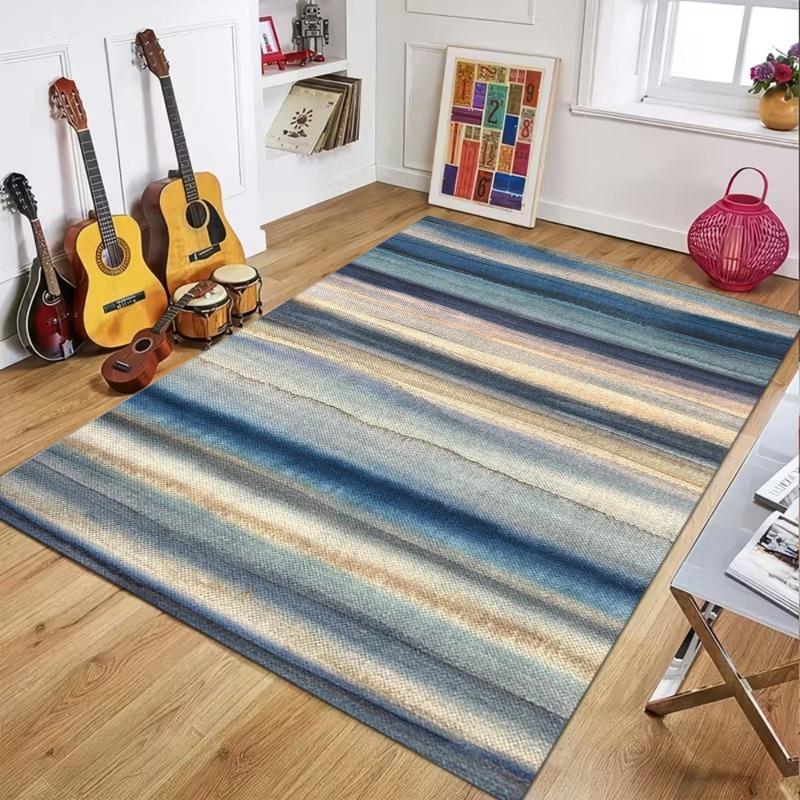 

Green Stripe Area Rug Abstract Watercolor Gradient Texture Non Slip Washable Floor Carpet for Bathroom Playroom Nordic Decor 40X60cm