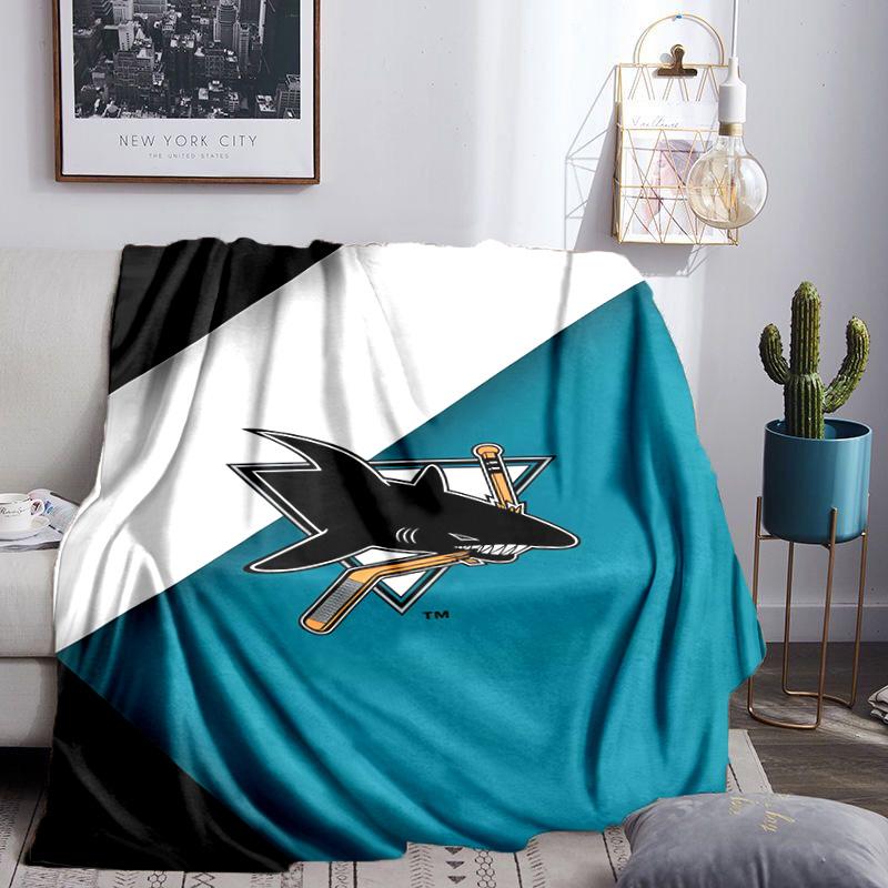 San-Jose Sharks Hockey Throws Blanket Flannel Blankets Plush for Couch Bed Gifts for Men Women Travel Picnic Blanket Christmas Fan Gifts