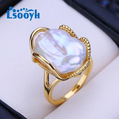 Natural Freshwater Big Baroque Pearl Rings For Women Classic Dold Color Party Ring Birthday Gifts Wholesale
