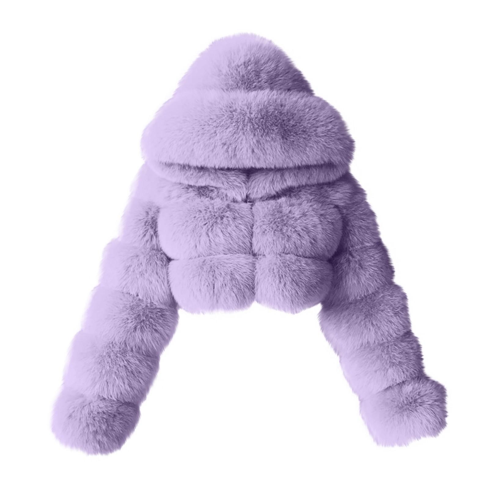 

Женская модная куртка, однотонное плюшевое пальто с длинными рукавами и капюшоном S светло-фиолетовый